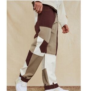 Jaded London Patchwork Pants Brown & Cream Skater Fit